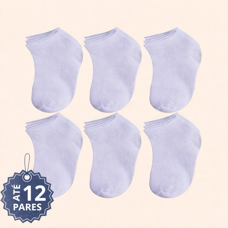 KIT De 3 Até 12 Pares De Meias INFANTIL Brancas Colegial Algodão em Oferta na Shopee