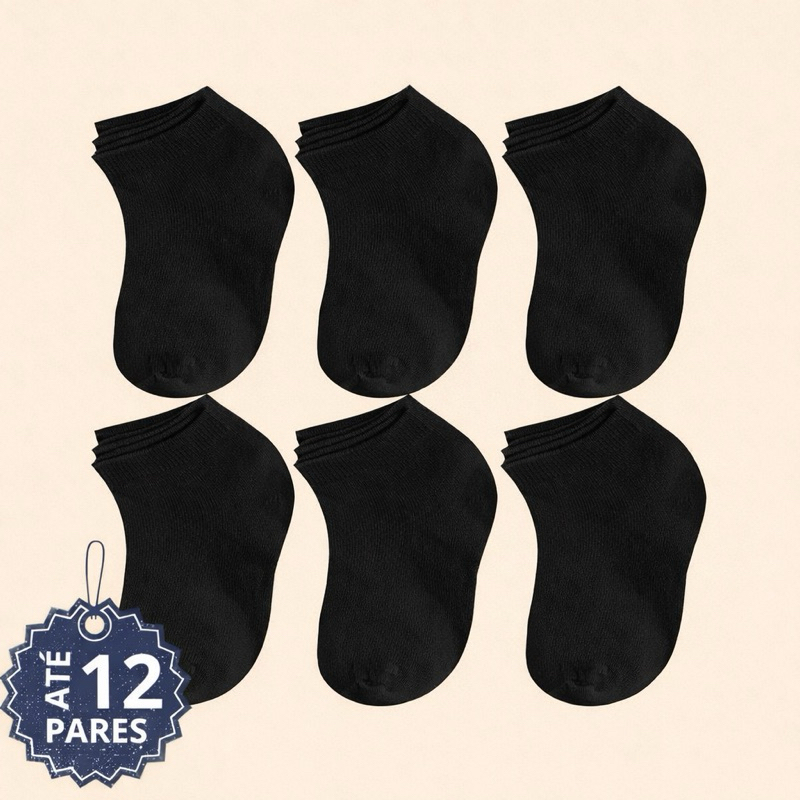 Kit De 3 a 12 Pares Meias Colegial Infantil Preta Algodão em Oferta na Shopee
