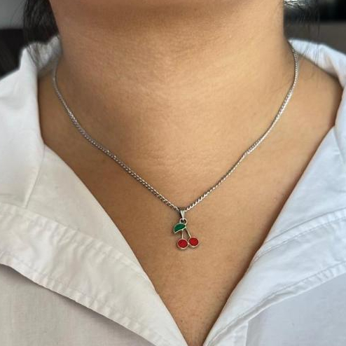 Colar e Brinco Aço Inoxidável Antialérgico Feminino Morango,Cereja Conjunto não Escurece