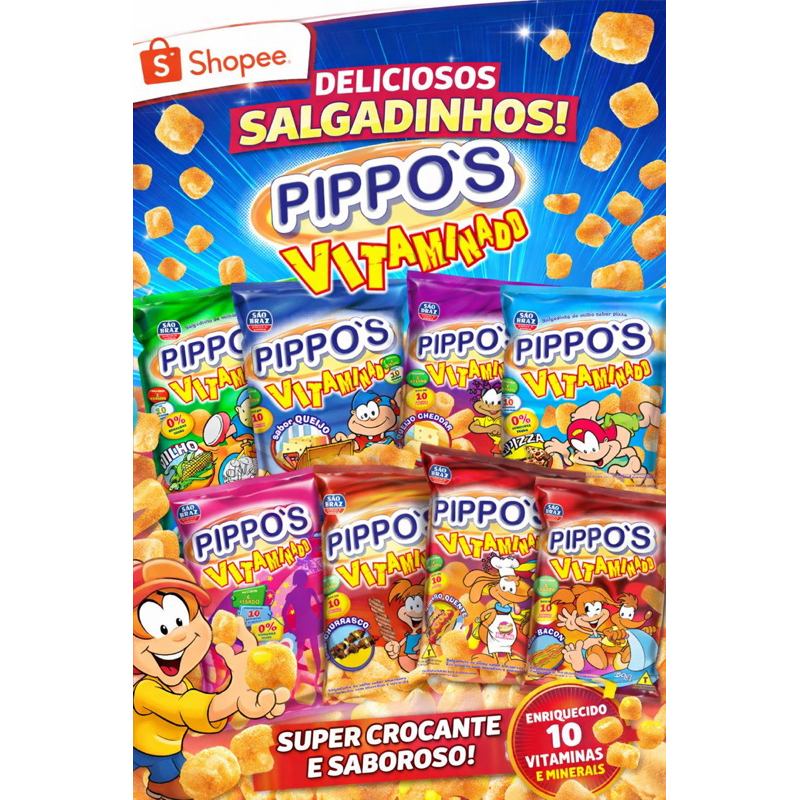 6 unidades Salgadinho Pippo’s Vitaminado 75g São Braz ,pipoca
