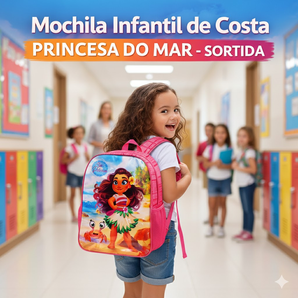 Mochila Infantil de Costa Princesa do Mar - Sortida Volta ás aulas escolar 13 litros