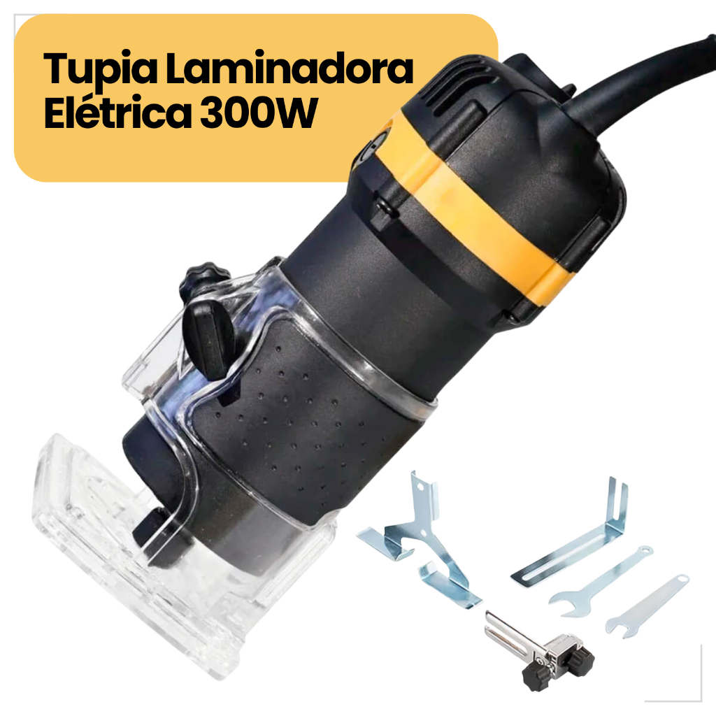 Tupia Elétrica Laminadora com Motor 300W Base Transparente 28000 RPM Cabo Emborrachado