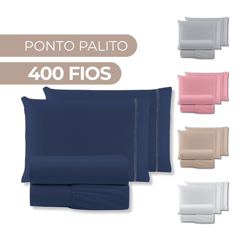 Jogo de Lençol Queen 4 Peças 400 Fios Ponto Palito Cama Box – SOLTEIRO – CASAL