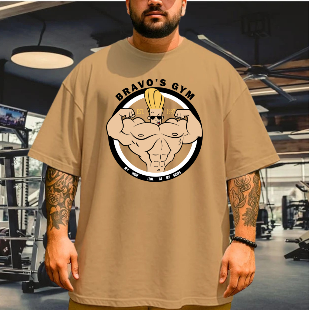 Camiseta Masculina Oversized Bege Estampada Academia Gym Streetwear Fitness 100% Algodão