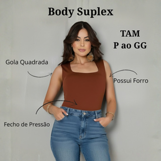 Body Feminino Quadrado Elegante Básico com Forro Duplo Suplex - Tendencia P M G GG em Oferta na Shopee