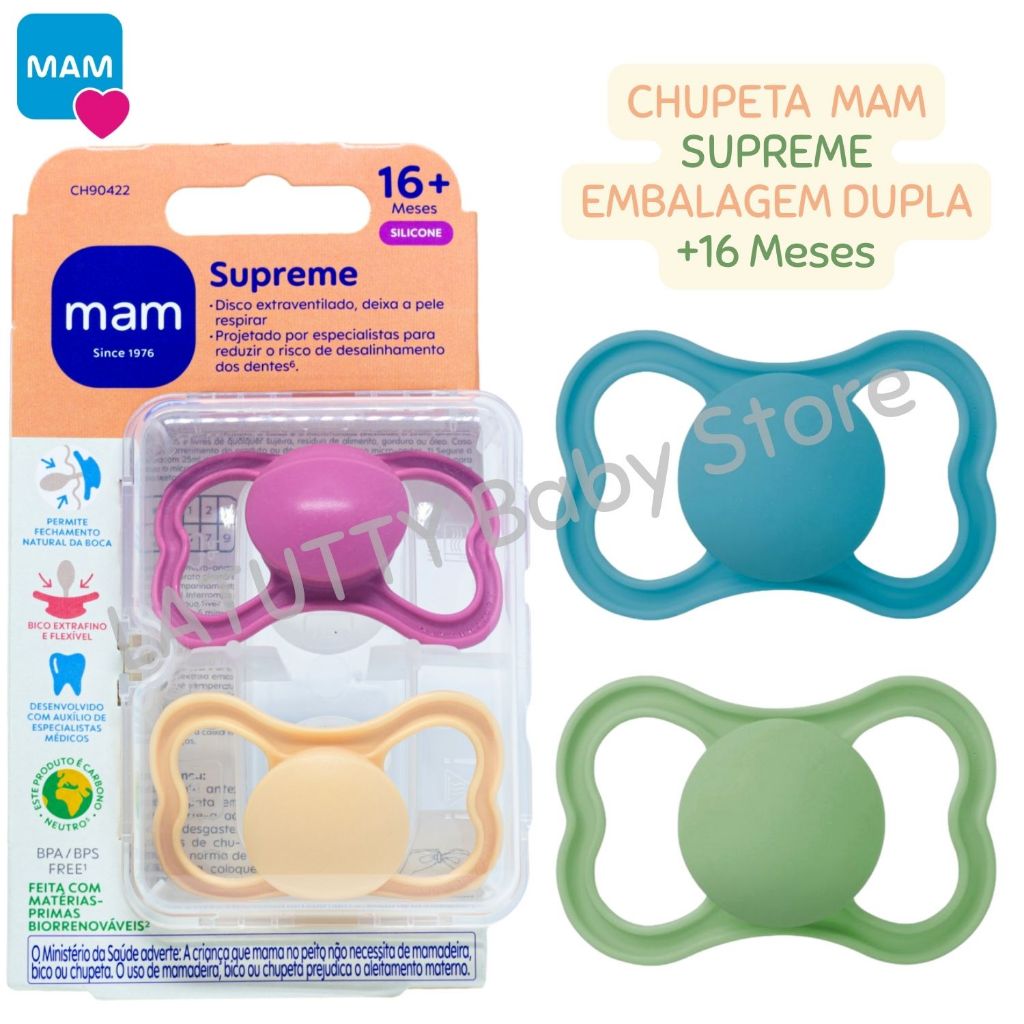 Chupeta MAM Supreme +16 Meses Embalagem Dupla com Caixa para Esterilizar Bico Silicone Extra Fino MAM