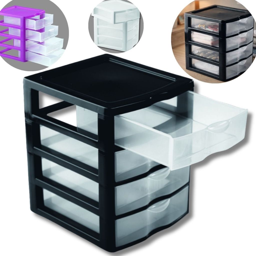Gaveteiro Organizador com 3 ou 4 Gavetas Transparentes Modular para Fácil Visualização em Oferta na Shopee