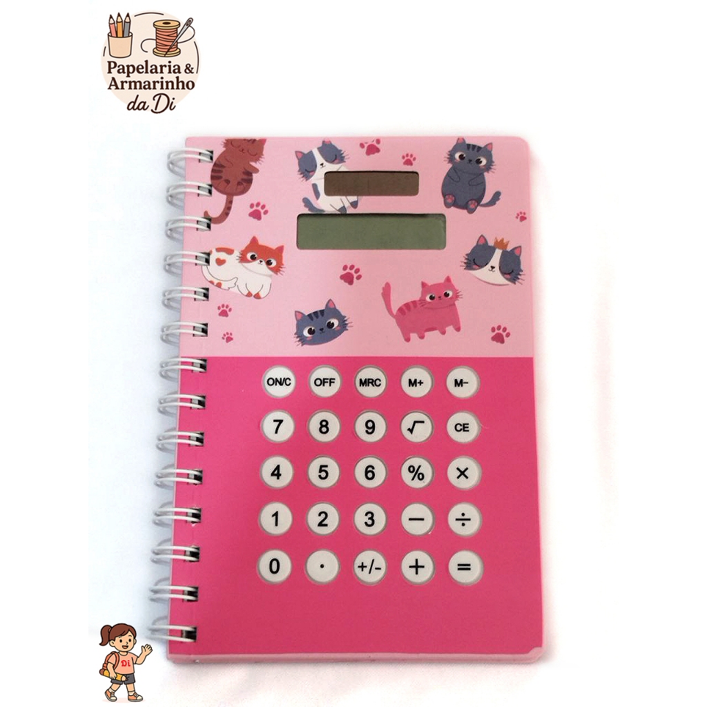 Caderno Espiral com Calculadora Integrada 80 Folhas | Compacto | Gatinhos