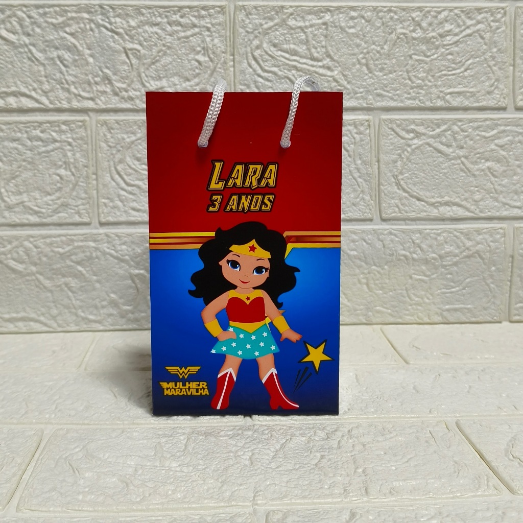 Sacolinha Personalizadas para Festa Mulher Maravilha Lembrancinhas Diversos Temas PEGUE E MONTE