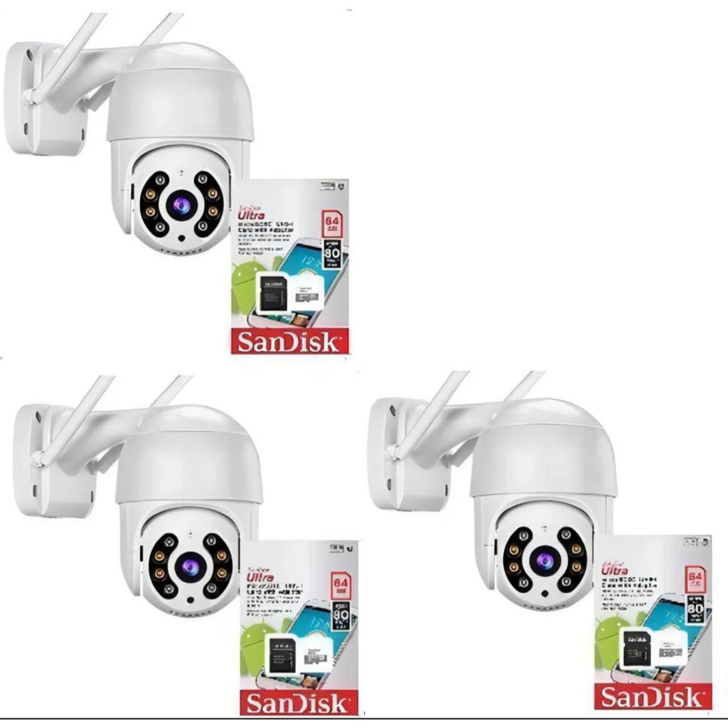 Kit 3 Câmera Ip Yoosee Wifi + 3 Cartão De Memória Sd 64gb Cor Branco