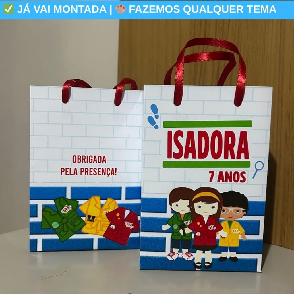 Sacolinha Surpresa Personalizada DPA Detetives do Predio Azul Lembrancinha Aniversário 17,5x10x4