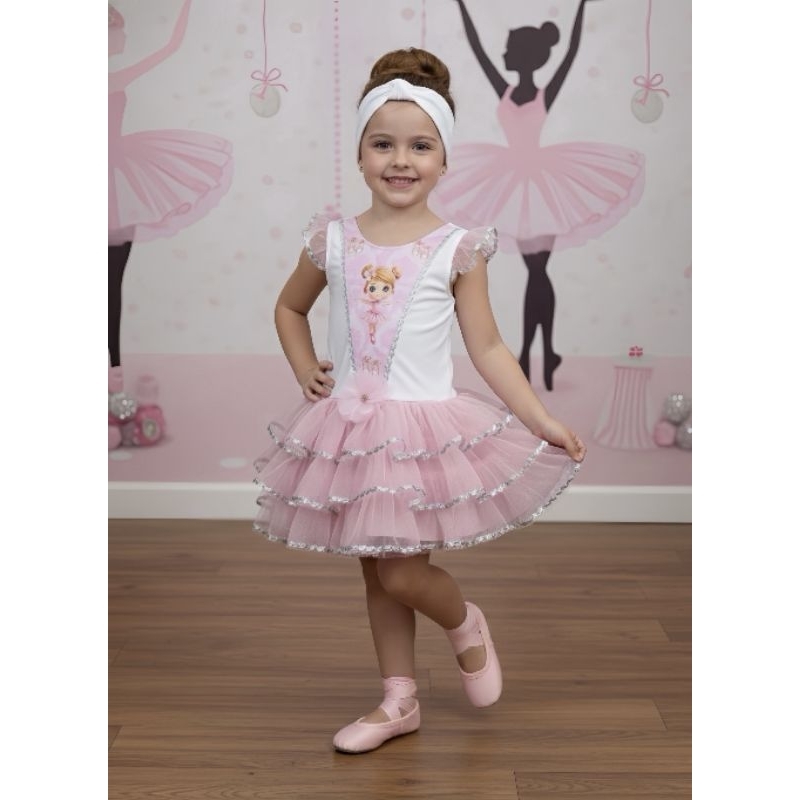 Fantasia Infantil da Bailarina Encantada C/ Faixa Cabelo Festas Vestido Bailarina Balé