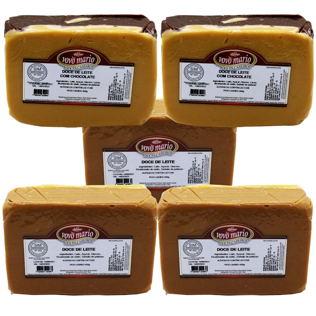 Kit Doce De Leite Tablete Com Açúcar 450g Doce Vovô Mário com 5 und Diversos