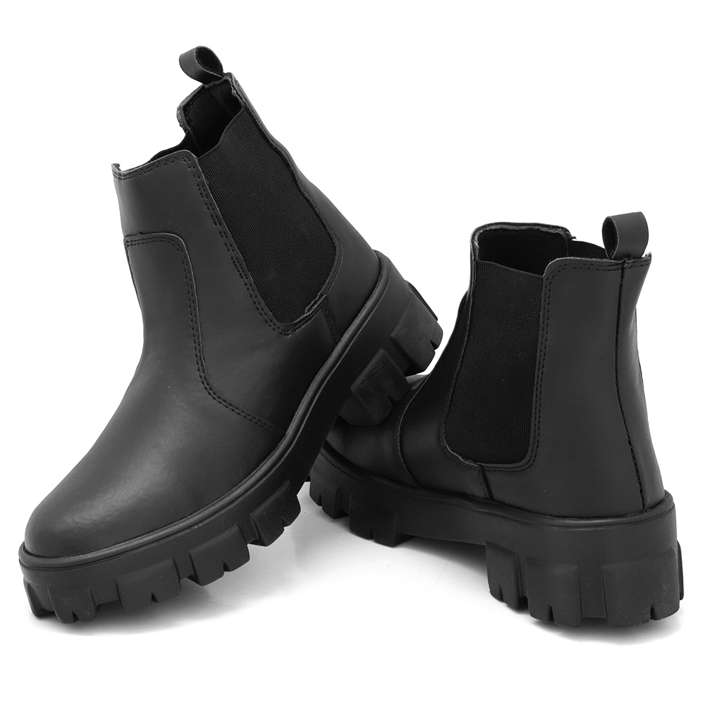 Bota Coturno Feminino Plataforma Tratorado Novo Donatella Shoes Cano Medio Militar Preto com Cadarço Botinha