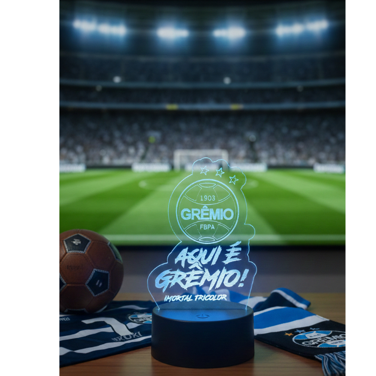 Luminaria Gremio personalizada para quarto  em acrilico de 3mm com base de led RGB