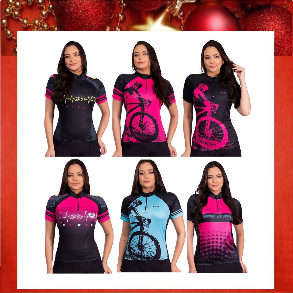 Camisa para ciclismo feminina preta em Oferta na Shopee