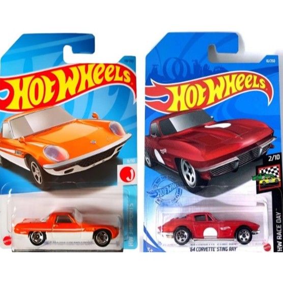 Kit com 02 Carrinhos Hot Weels: 64 Corvette Sting Ray GRX90 e 1968 Mazda Cosmo Sport HKJ14