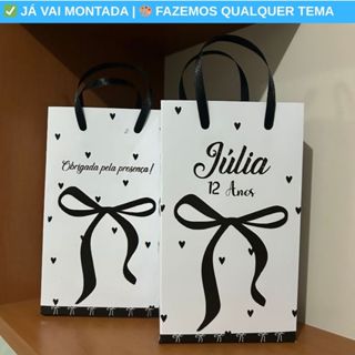 Sacolinha Surpresa Personalizada Laços Preto e Corações Festa Lembrancinha Aniversário 17x10x4 em Oferta na Shopee