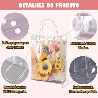 10 x Bolsas Saco Para Presente 15x20x7cm Sacola PVC Transparente Com Alça Transparente em Oferta na Shopee