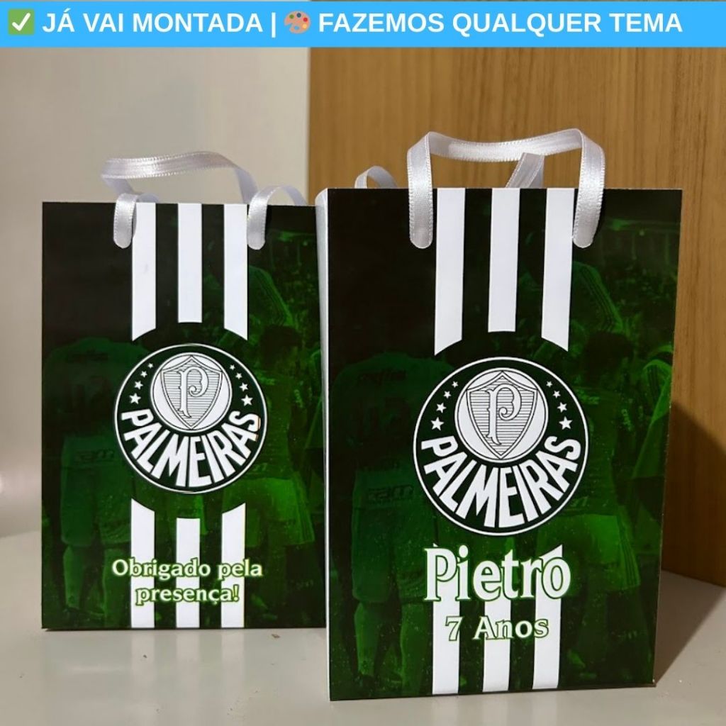 Sacolinha Surpresa Personalizada Palmeiras Verde Festa Lembrancinha Aniversário Time Futebol 17x10x4