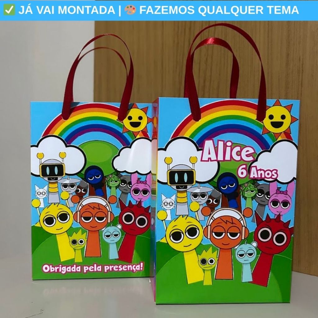 Sacolinha Surpresa Personalizada Sprunki e Amigos Festa Lembrancinha Aniversário Criança 17x10x4