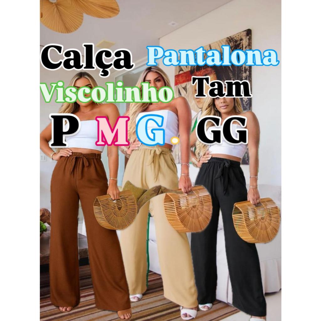 Calça Pantalona Viscolinho Premium Elegante Com Bolso e Cinto Social Forrada Social PROMOÇÃO