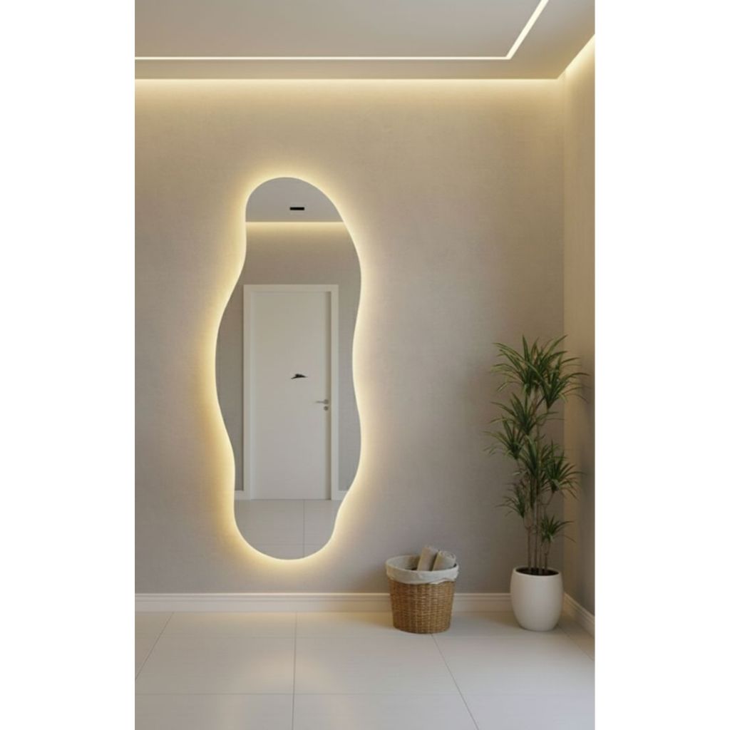 Espelho Orgânico 110x50 Com Led  Corpo Inteiro Lançamento Quarto Sala Banheiro Grande Moderno Luxo em Oferta na Shopee
