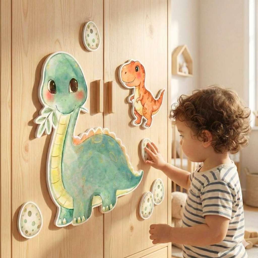 Adesivo Kit Decoração Dinossauros 3D Alto Relevo Parede Moveis Pediatra com Detalhes Dourados 30cm
