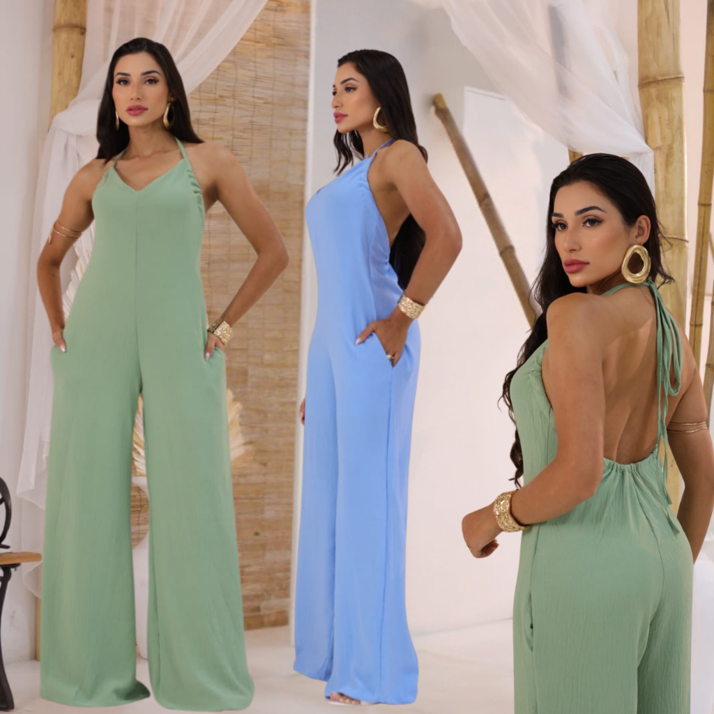 Macacão Feminino Longo Tecido Duna com Forro | Costas Nuas | Elegante, Confortável e Fresquinho