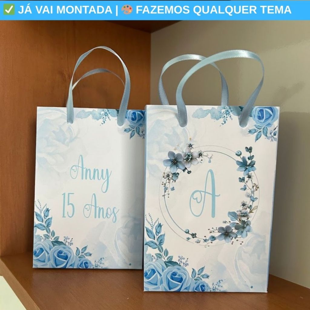 Sacolinha Surpresa Personalizada XV Anos 15 Anos Azul Bebê Lembrancinha Festa Menina 17x10x4