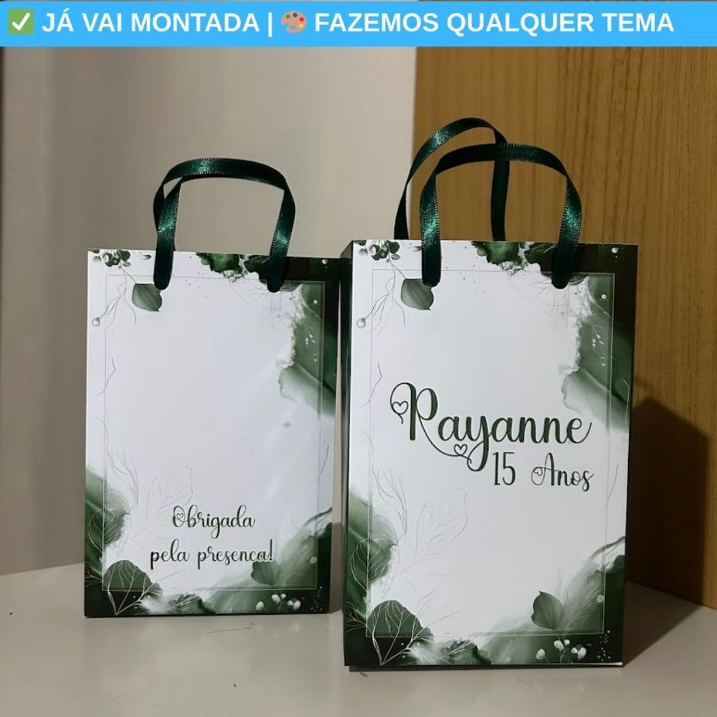 Sacolinha Surpresa Personalizada XV Anos 15 Anos Verde Turquesa Lembrancinha Festa Menina 17x10x4