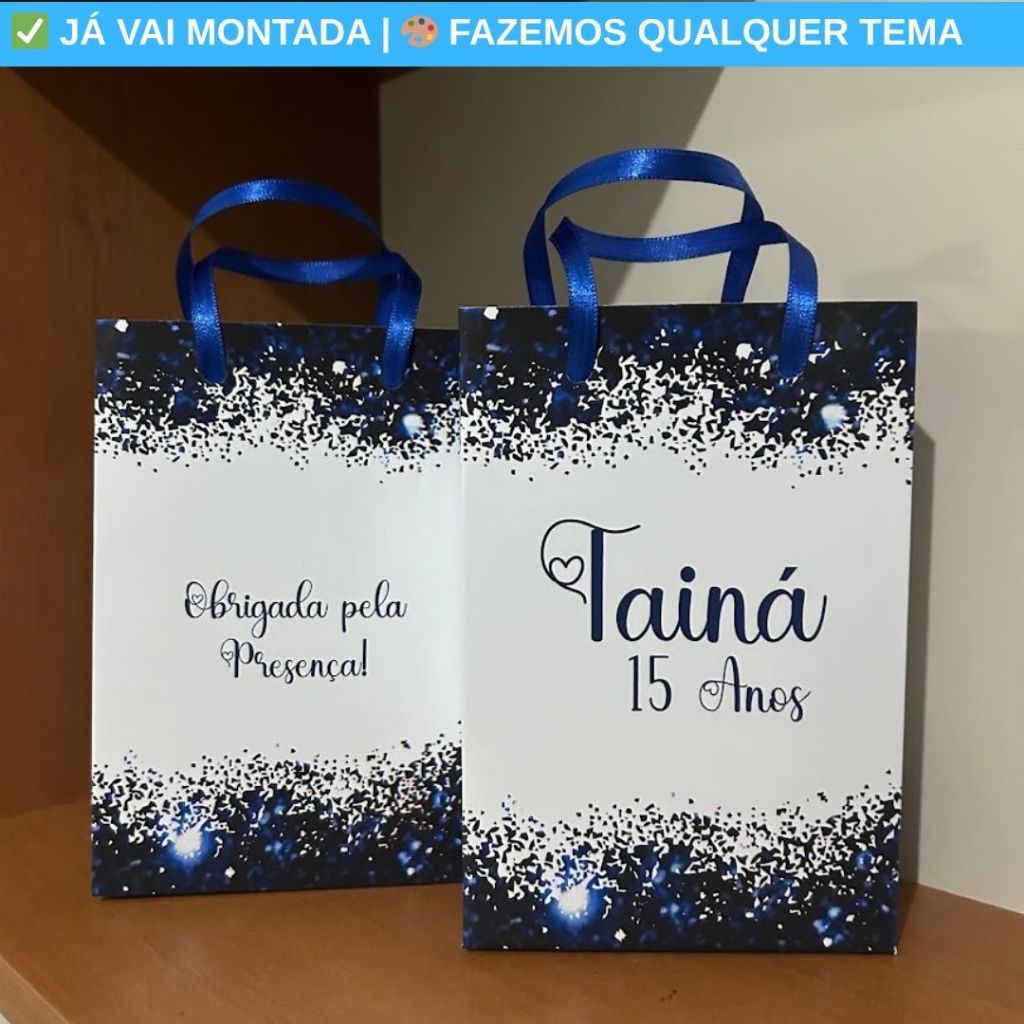 Sacolinha Surpresa Personalizada XV Anos 15 Azul Marinho Lembrancinha Festa Menina 17x10x4