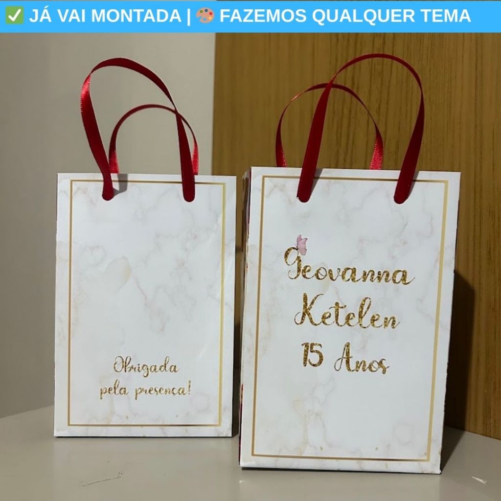Sacolinha Surpresa Personalizada XV Anos 15 Anos Flores Rosas Vermelhas Lembrancinha Festa 17x10x4