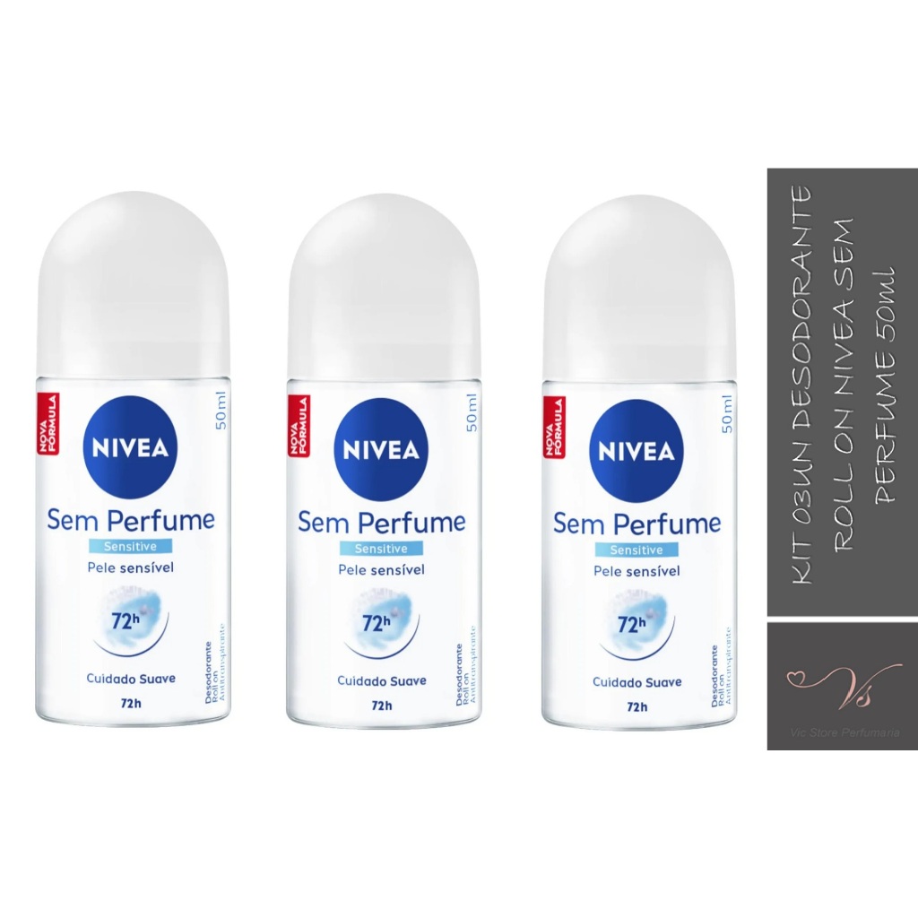 Kit com 03un Desodorante Roll On Nivea Sem Perfume 50ml 72H em Oferta na Shopee