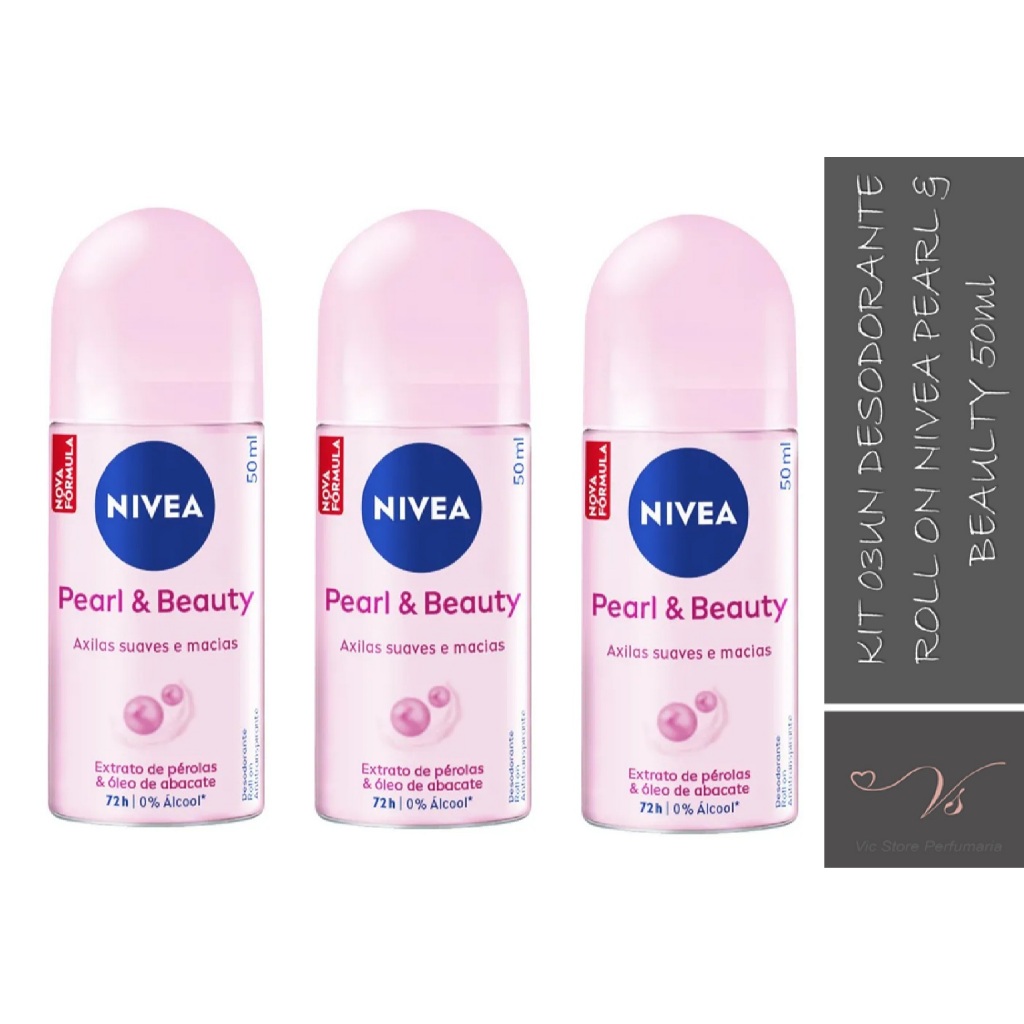 Kit 03un Desodorante Roll-On Nivea Feminino Pearl & Beauty 50ml 72H