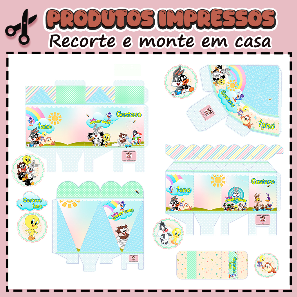25 Caixinhas Personalizadas Kit festa infantil Tema Baby Looney Tunes Aniversário Lembrancinhas