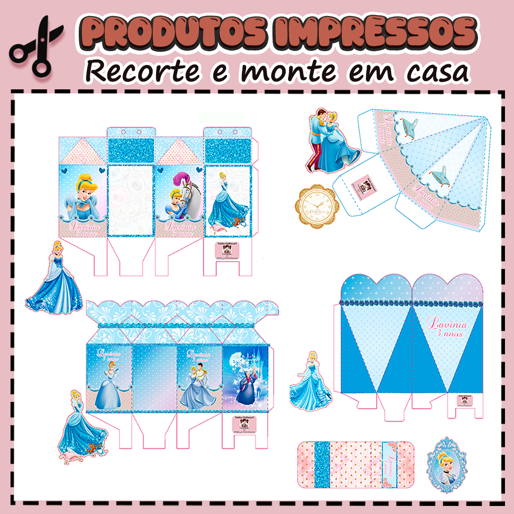 25 Caixinhas Personalizadas Kit festa infantil Tema Cinderela  Aniversário Lembrancinhas