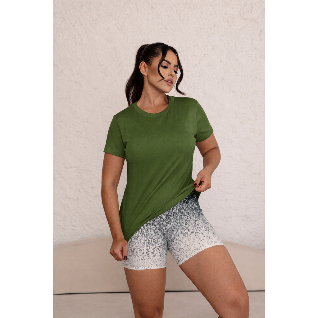 Blusa Esportiva Feminina Suplex com Elastano Manga Curta Decote Redondo Confortável Academia