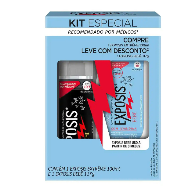 Kit Repelente Exposis Extrême Spray Icaridina 100ml + Exposis Bebê Gel Icaridina 117g