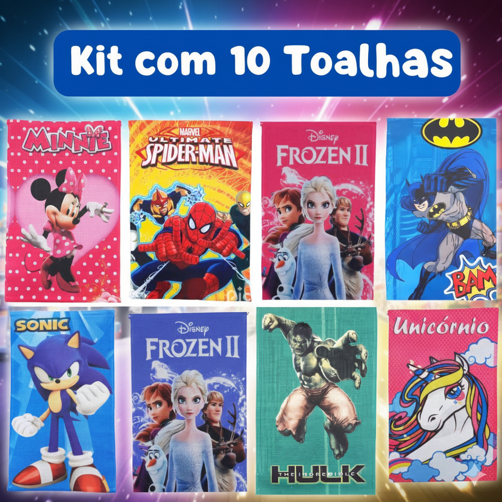 Kit 10 Toalhas Infantil Menino e Menina De Boca E Rosto Escolar Promoção