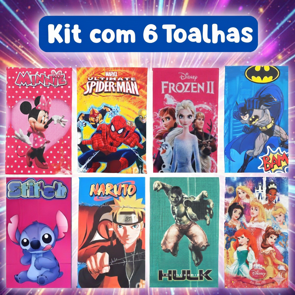 Kit 6 Toalhas Infantil Menino e Menina De Boca E Rosto Dia a Dia Promoção