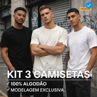 KIT 3 Camisetas Masculina Lisa 100% Algodão 30.1 Slim Fit Casual Básica Dia a Dia Confortável em Oferta na Shopee