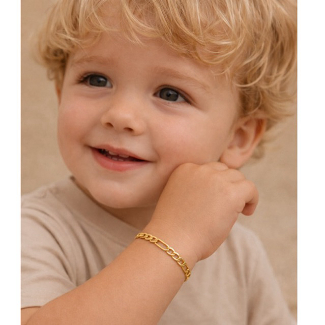 Pulseira Infantil Criança Menino Elos 3x1 Banhada a Ouro 18k