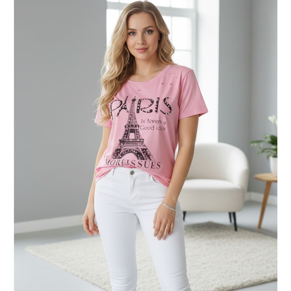 Blusa manga curta neoprene giletada estampada feminina