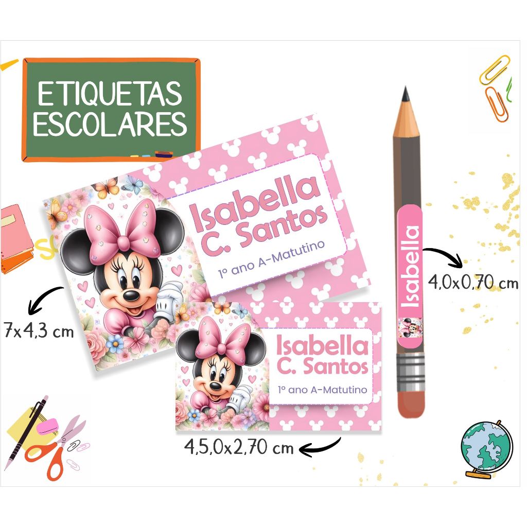 Kit 148 Etiquetas Adesivo Escolar COM 3 MEDIDAS Personalizada com recorte