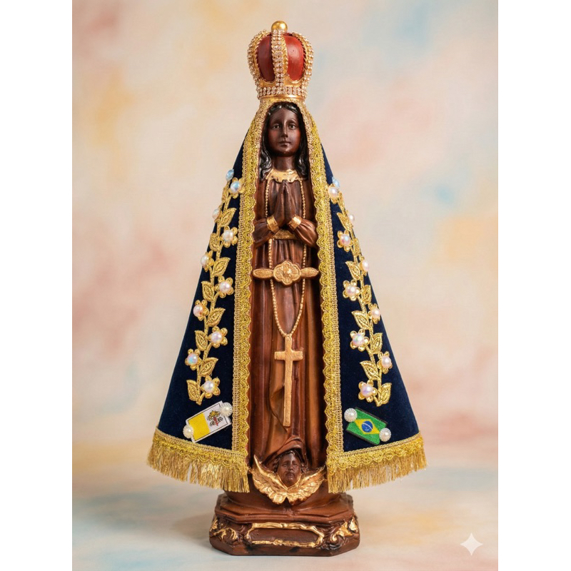 Imagem Nossa Senhora Aparecida 40cm Gesso Resina Manto Tecido original