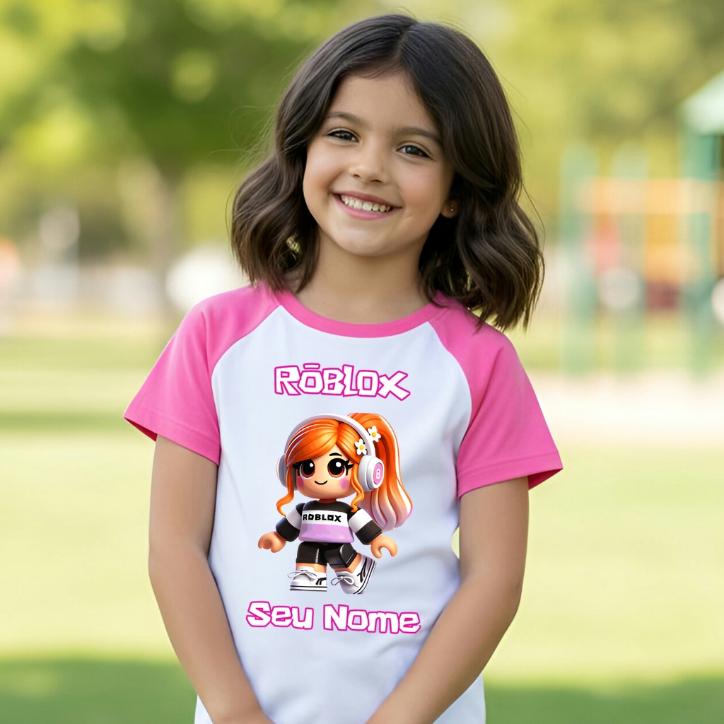 Camisa Camiseta Roblox Menina Bonecas Com Nome Rosa e Branco em Oferta na Shopee