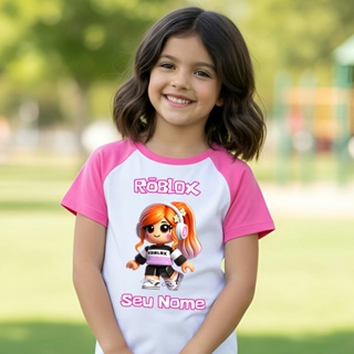 Camisa Camiseta Roblox Menina Bonecas Com Nome Rosa e Branco em Oferta na Shopee
