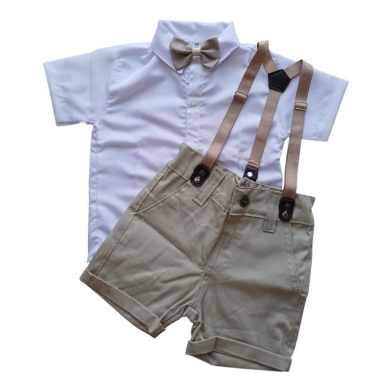 Conjunto infantil Social Menino Casamento Formatura Batizado Camisa Suspensório Gravata