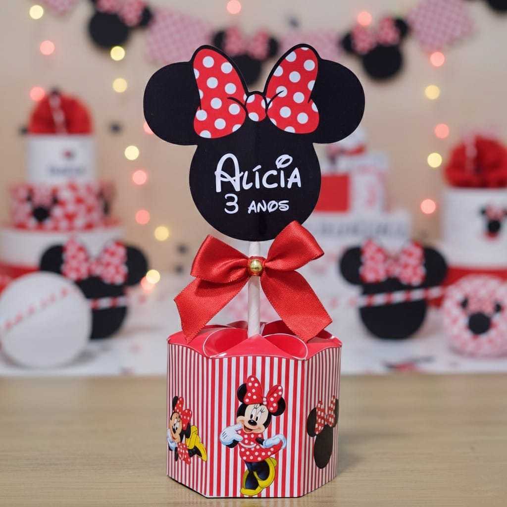 10-20 Unidades Centro de Mesa Minnie Vermelha Personalizado Enfeite Lembrancinha Festa Aniversário Chá Infantil em Oferta na Shopee
